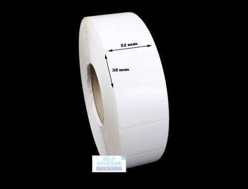 Perm Adhesive 52mm x 38mm 1,000 Roll Gloss White Polypropylene labels