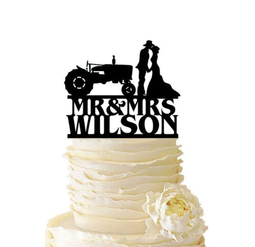 Tractor Couple Wedding Cake Toppers Customized Last Name Party Decorations Gifts 