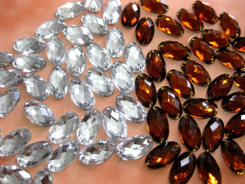 50 Acryl-Strass-Glitzersteine,oval,zum Aufnähen,braun+transparent,8x15mm,St2.1