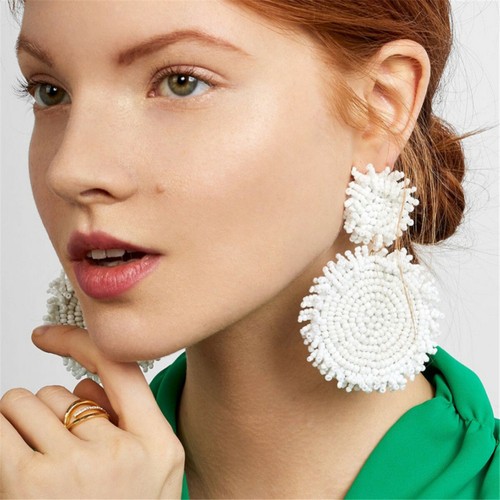 Fashion Handmade Perles Double Round Pendentif Pendants d/'oreilles Pour Femmes Mariage