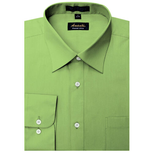 Mens Dress Shirt Plain Apple Green Modern Fit Wrinkle-Free Cotton Blend Amanti 