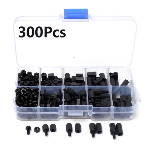 300x M3 Screw Hex Screw Nut Nylon PCB Standoff Assortment Kit//Black