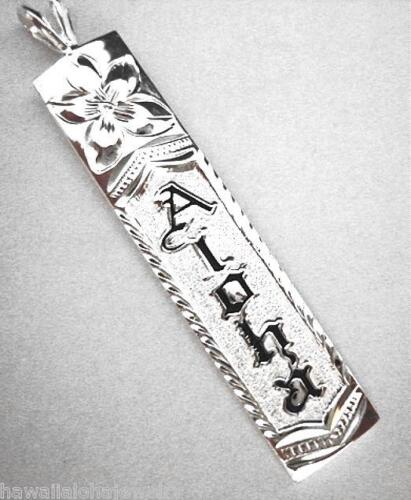 10mm Hawaiian Solid 925 Sterling Silver Black Enamel Aloha Vertical Pendant #3 