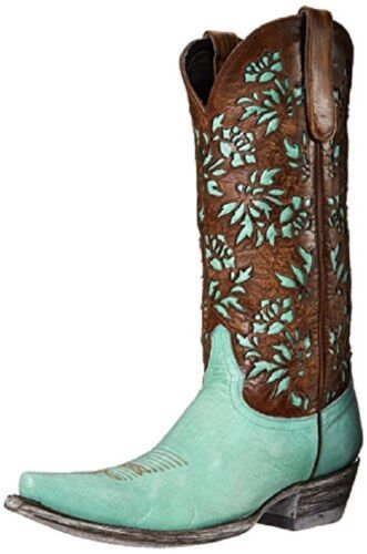 New Old Gringo Women/'s Mary Lou Turquoise//Brown Floral Laser Zip Top Snip Boots