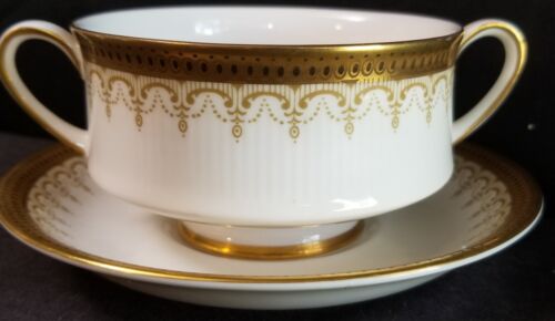 Paragon ATHENA GOLD BORDER BLACK DOTS Cream Soup//underplate multiple available