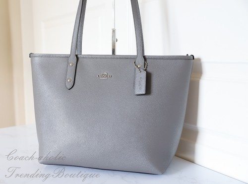 NWT Coach F58846 Crossgrain Leather City Zip Tote Shoulder Bag in Heather Grey