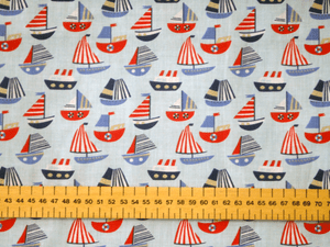PRINTED POLYCOTTON FABRIC SAILING BOATS ON SKY BLUE BACKGROUND
