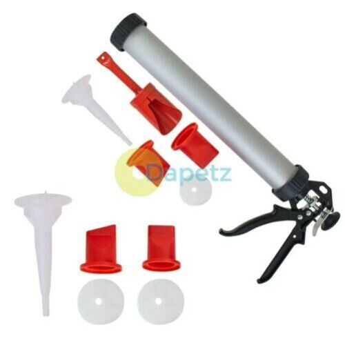 Mortar Pointing Grouting Gun Set Spare Kit 5Pc Heavy Duty 3 Nozzles Die Cast 