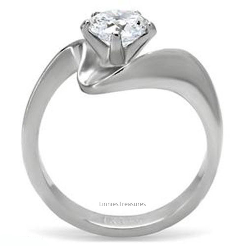 Wave Engagement Ring 1.03 CTW CZ Solitaire Stainless Steel Clearance 5 6 7 8 10