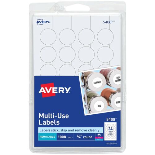 1008 Removable Labels Avery 5408 White 3/4&#034; Round Garage Sale Price Tag Stickers