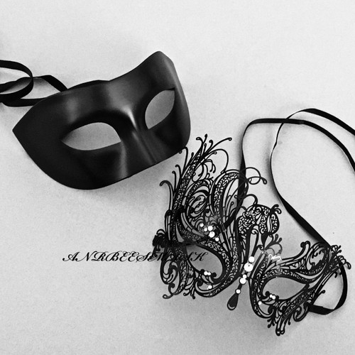 Halloween Evening Traditional Party Black Couple Costume Masquerade Masks