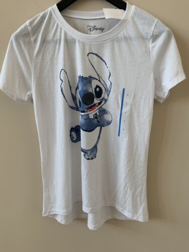 Large Disney Lilo and Stitch White Graphic T-Shirt Junior's Short Sleeve 