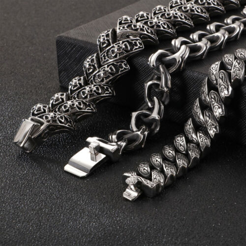 Details about   Punk Men 316L Stainless Steel Bracelet Link Arm Ring Skull Chain Rhomb  8.7" 