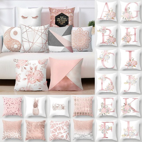 Pink Cushion Cover Letter Print Pillow Case Throw Pillowcase Car Home Sofa Decor