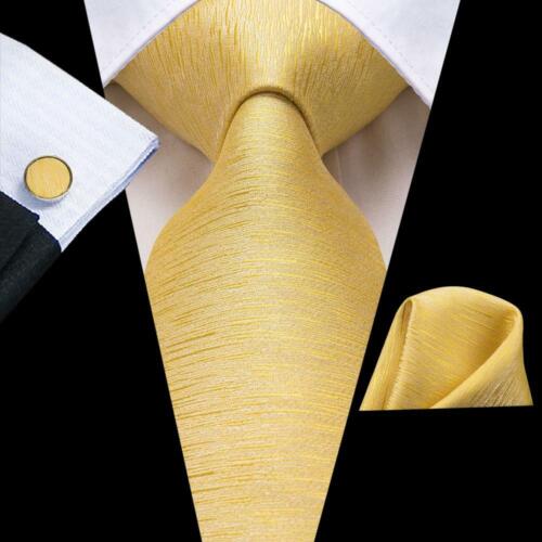 USA Solid Plain Yellow  Mens Tie Silk Necktie Hanky Cufflinks Business Wedding 