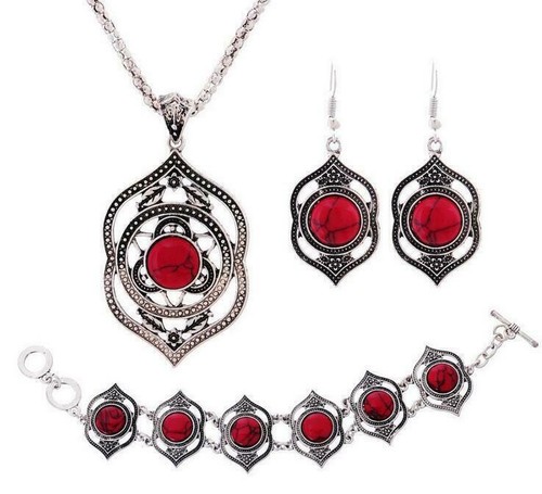 Femmes Bracelet Collier Bijoux Set Pendentif Tour de cou Turquoise Hibou Boucle D/'oreille