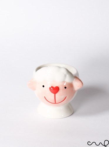 Set 5 Lovely Hand Painted Ceramic Egg Cup Cat Sheep Cow Chicken Bear Animal Gift