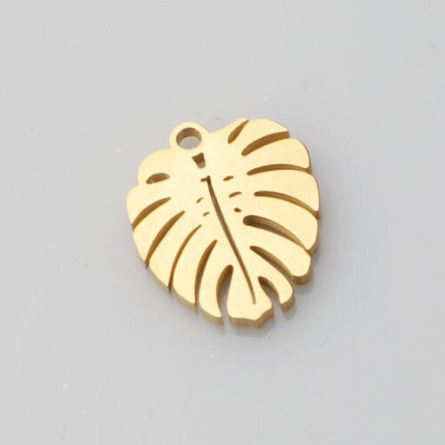 En acier inoxydable poli 3D Leaf Charms Pour À faire soi-même Jewelry Making silver//gold 3pcs