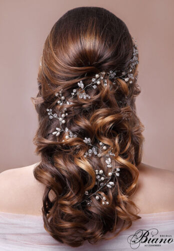 1 PROM Pearls Wedding Hair Vine Crystal Bridal Accessories Diamante Head piece