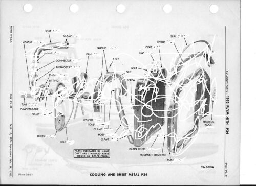 1953 Plymouth  P24 NOS Exterior Collision Parts Guide 11 X 17 Size 