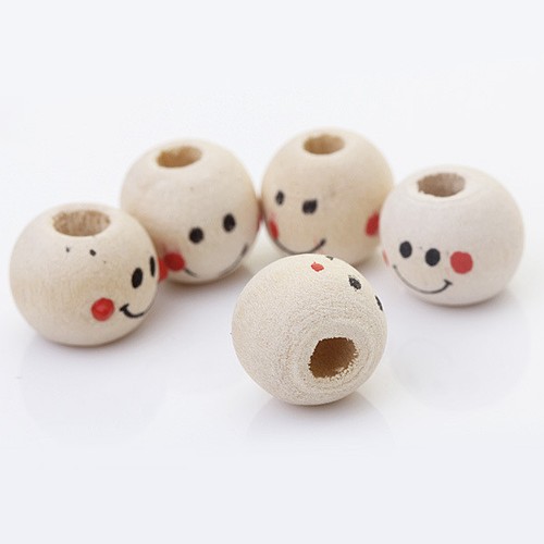 40Pcs vide en bois sourire visage Espaceur Perles Rondes Boule À faire soi-même Findings 3 mm trou