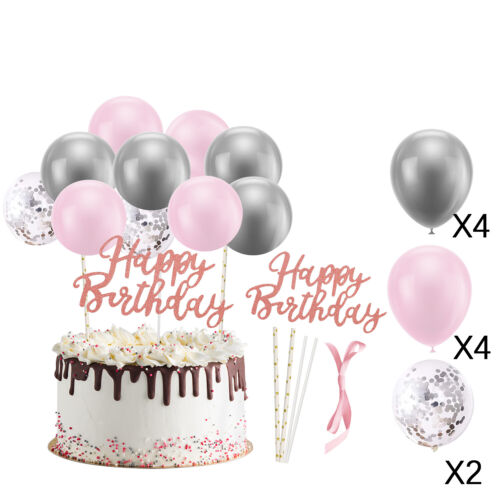 10PCS Confetti Balloon Cake Topper Arch Garland Happy Birthday Bunting Party UK 