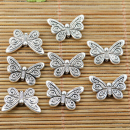 40pcs tibetan silver tone 2sided butterfly delicate spacer bead EF1736 