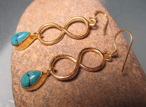 Gift Bag. 18K gold plate over sterling silver cabochon turquoise earrings 
