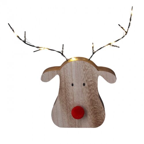 Gisela Graham Wood LED Reindeer Head Ornament Friend`s Christmas Gift Idea 