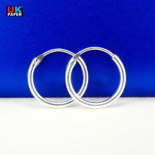 Solid 925 Sterling Silver 12mm Small Tiny Hinged Hoop Sleeper Earrings Ring Pair