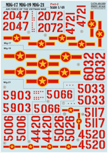 DECAL FOR MIG AIR FORCE OF THE VIETNAM WAR PART-2 1/48 PRINT SCALE 48-089 