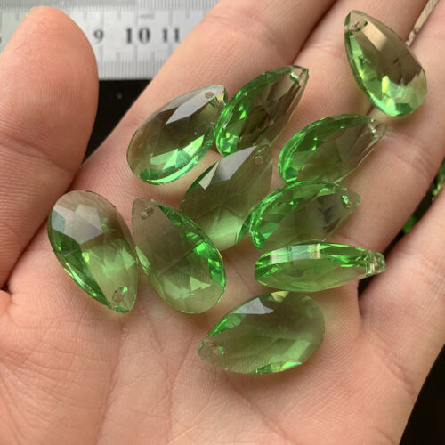 20Pc Jewel Green Glass Crystal Charm Beads Chandelier Part Drop Pendant 20MM DIY 