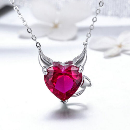 925 Sterling Argent Amour Coeur Diable rouge zircon cubique collier pendentif chaîne femmes Bijoux