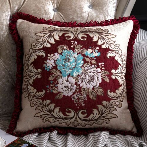 Embroidery Floral Pillow Case Throw Sofa Cushion Cover Tassel Sofa Home Decor