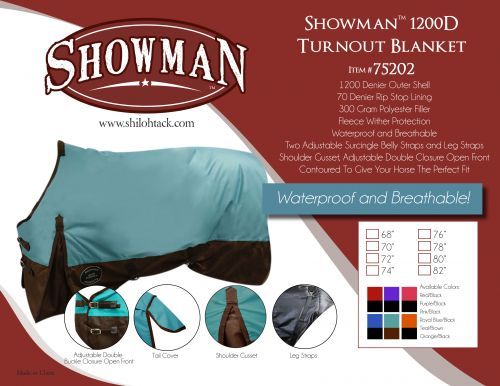 Teal 76/" 1200D Hiver Imperméable Et Respirant participation Couverture Cheval Taille