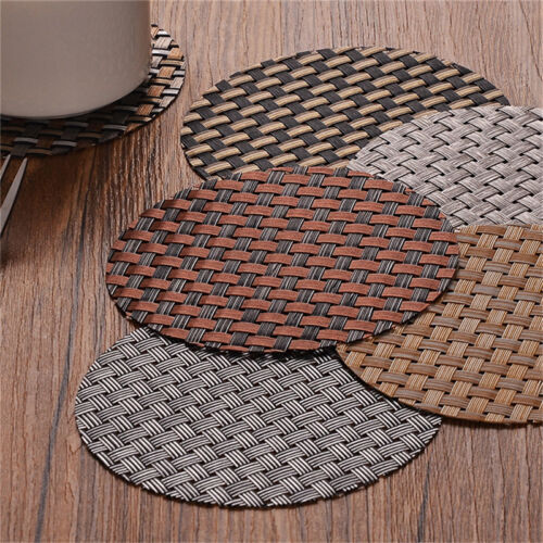 Round Weaving Non-Slip Mat Coaster Table Placemat Anti-hot Pad Kitchen Supply W 