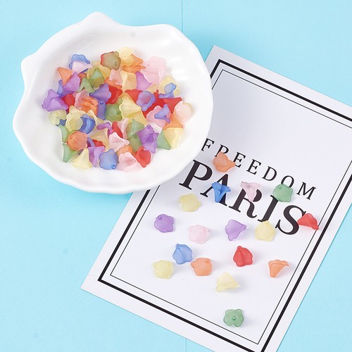 100pcs 9mm Transparent Acrylic Flower Beads Frosted Colorful Bead Caps Spacers