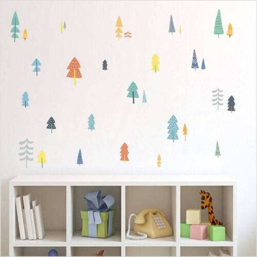 Cartoon Forest Wall Decals Woodland Tree Art Wall Stickers For Kids Room# 