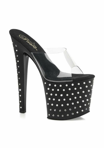 7 1//2 Inch Stiletto Heel Rhinestone Studded Platform Slide Pleaser STARDUST-751