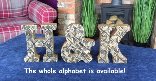 Letter K Hand Carved Wooden Geometric Ornament Decoration Rustic Shabby Chiic 