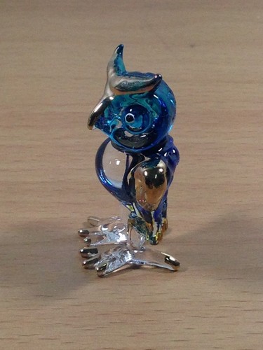 TINY CRYSTAL OWL HAND BLOWN CLEAR GLASS ART OWL FIGURINE ANIMAL COLLECTION