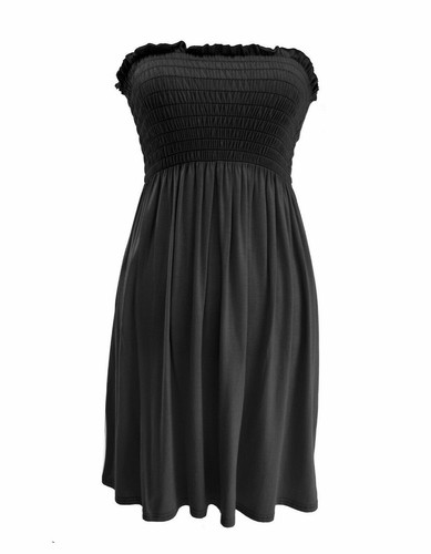 Ladies Womens Strapless Sheering Boob Tube Gather Bandeau Top Summer Mini Dress