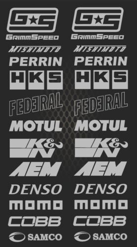 Set of stickers-GrimmSpeed-HKS-Federal-AEM-Denso-K&N-Samco-24 kit-silver SK-190 