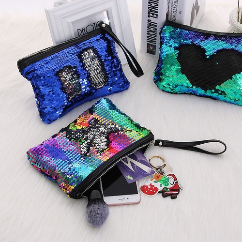 Women Girls Make-up Sequins Mermaid Glitter Handbag Evening Clutch Bag Wallet