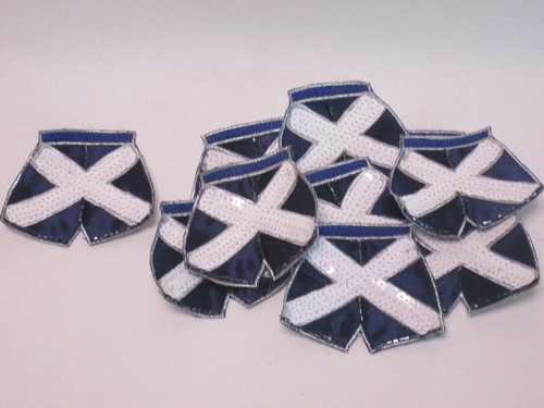 10 X Bordado Azul Blanco bandera escocesa Shorts Arte Manualidades haciendo motivos # 7e17