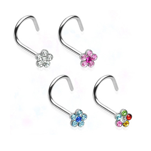 1,0mm Nasen Piercing mit Kristall Blume Nasenspirale glitzer Spirale
