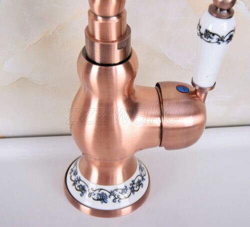 Antique Red Copper Single Handle Bathroom Basin Swivel Faucet Mixer Taps znf639 