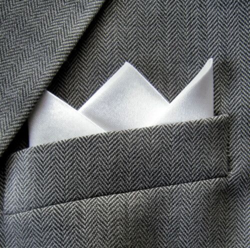 SUPERNOVA White Satin 3 Point Carded Pocket Handkerchief Crombie Suit Wedding