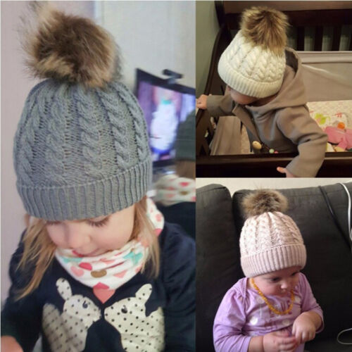 Newborn Toddler Baby Boy Girls Winter Warm Cotton Bobble Knit Beanie Hat Caps VO