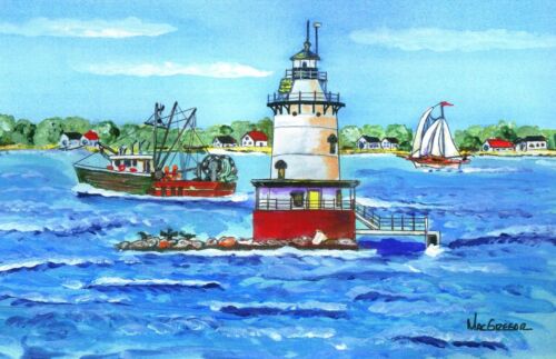 Conimicut Lighthouse Art Print Narragansett Bay Warwick RI light boater Gift